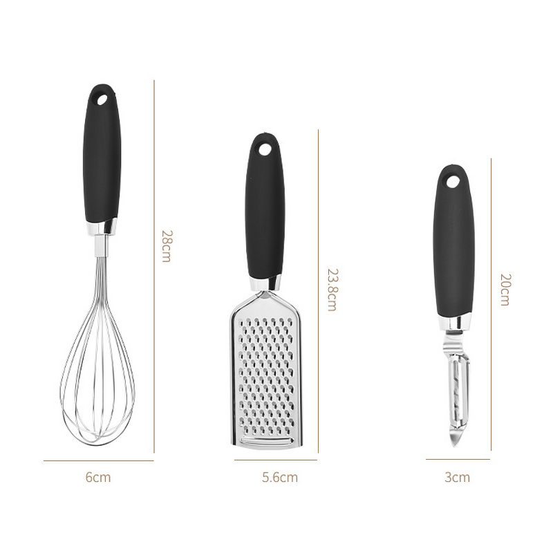 Kitchen Gadget Set Manufacturer - Hot Selling 7 Pc Stainless Steel Utensils with Soft Touch Black Handles