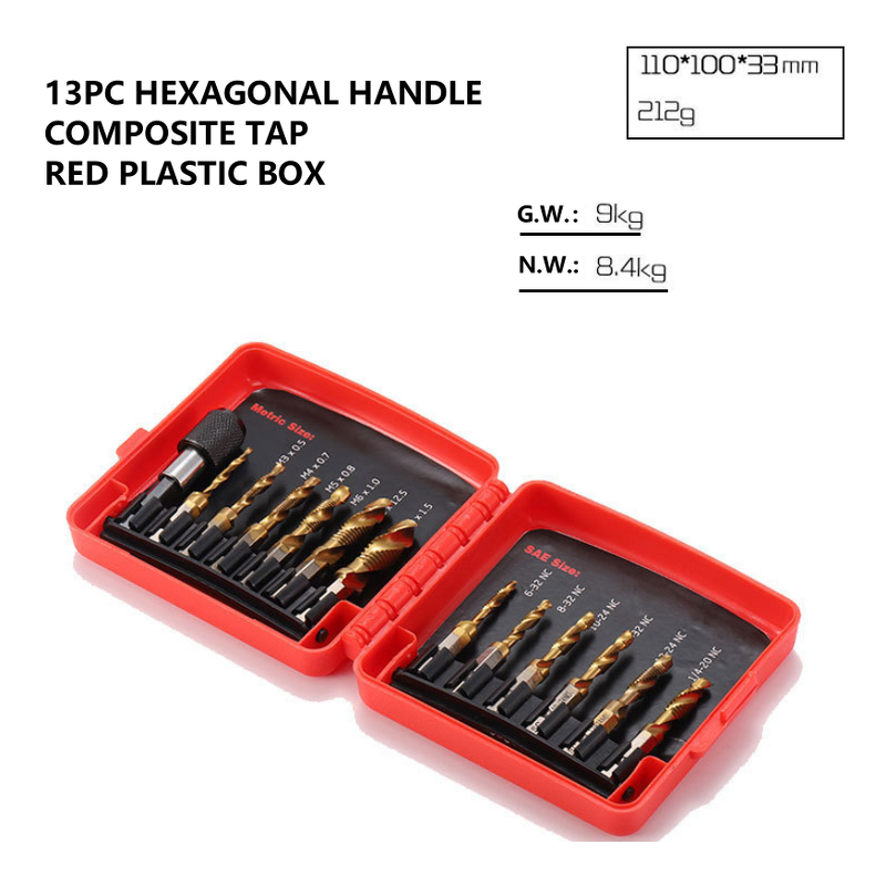 Screw Tapping Bit Tool Manufacturer - 3-in-1 Titanium Coated with Quick-Change Adapter 13 PCS UNC Metric