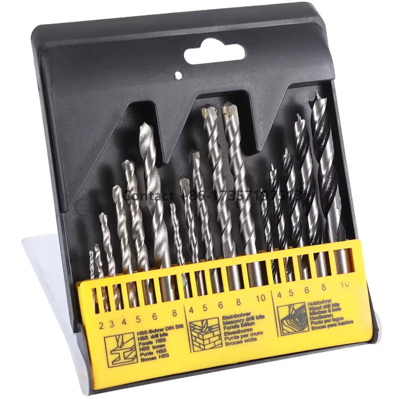 Drill Bit Set Manufacturer - 16pcs HSS Twist Masonry Three Point for Concrete Wall Wood Plastic Aluminum