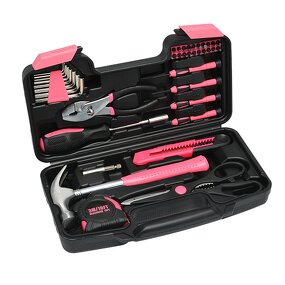 Tool Set Manufacturer - Pink 39-Piece Plastic Toolbox Storage Case General Household Hand Tool Kit