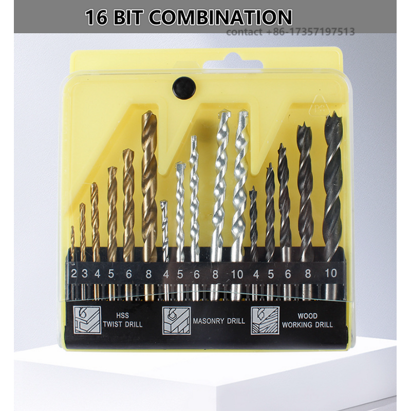 Drill Bit Set Manufacturer - DIY 16pcs HSS Twist Masonry Three Point for Concrete Wall Wood Plastic Aluminum