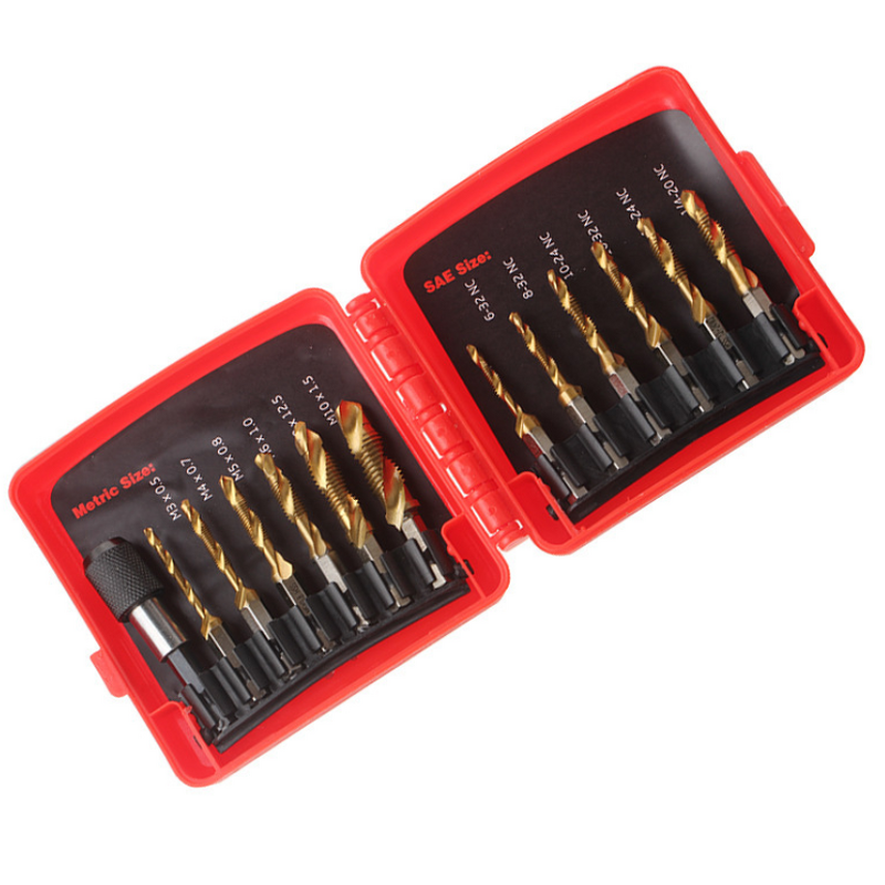 Screw Tapping Bit Tool Manufacturer - 3-in-1 Titanium Coated with Quick-Change Adapter 13 PCS UNC Metric