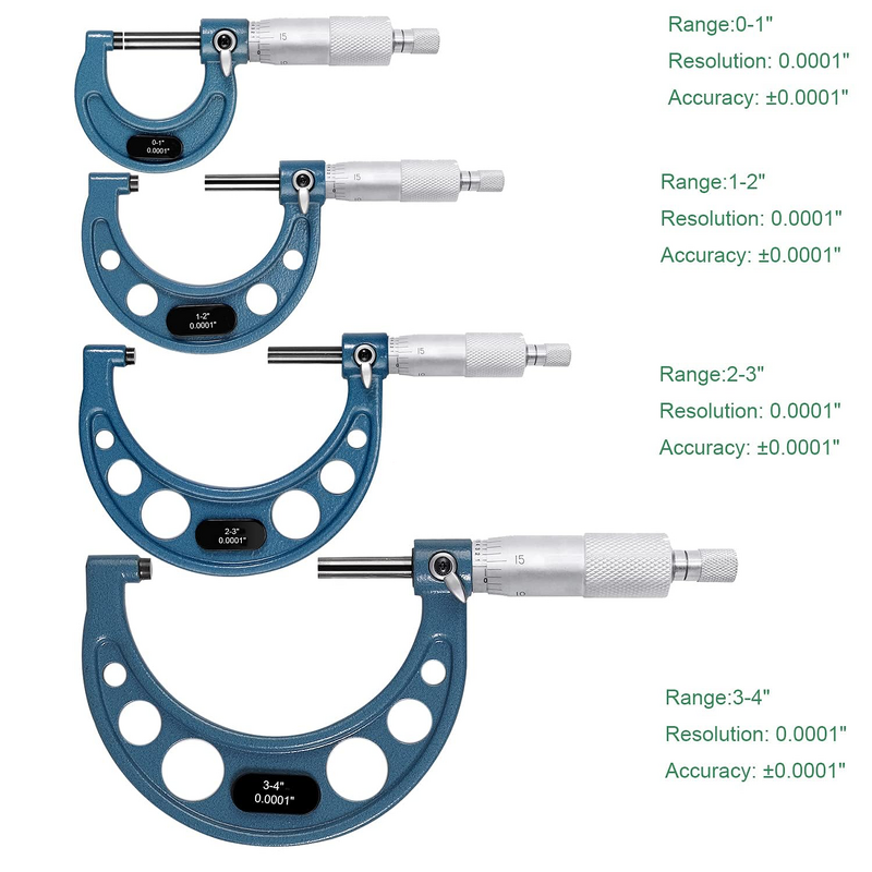 Outside Micrometer Set Manufacturer - 4pcs Machinist Tool 0-4" 0-100mm 0.01mm Accuracy Carbide with Standards