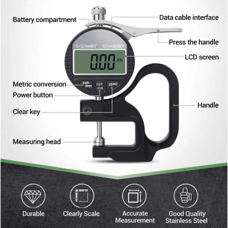 Digital Thickness Gauge Manufacturer - M-301 0-12.7mm Electronic for Paper Film Leather Measuring