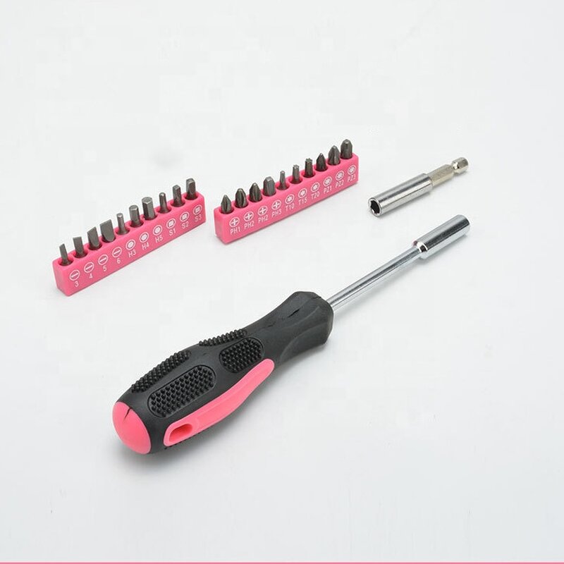 Tool Set Manufacturer - Pink 39-Piece Plastic Toolbox Storage Case General Household Hand Tool Kit