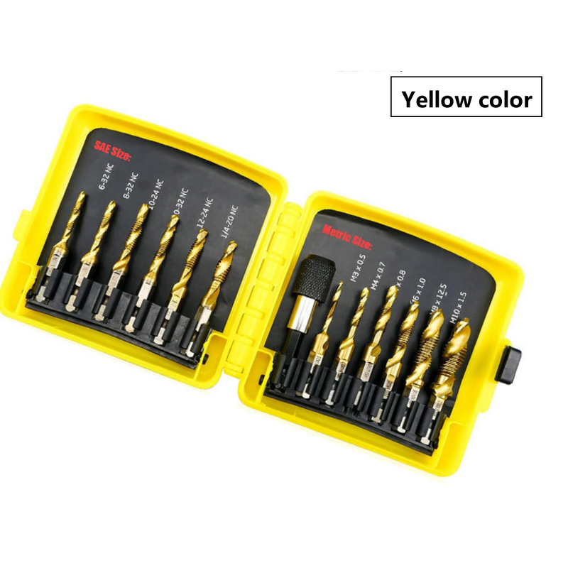 Screw Tapping Bit Tool Manufacturer - 3-in-1 Titanium Coated with Quick-Change Adapter 13 PCS UNC Metric