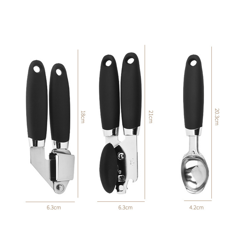 Kitchen Gadget Set Manufacturer - Hot Selling 7 Pc Stainless Steel Utensils with Soft Touch Black Handles