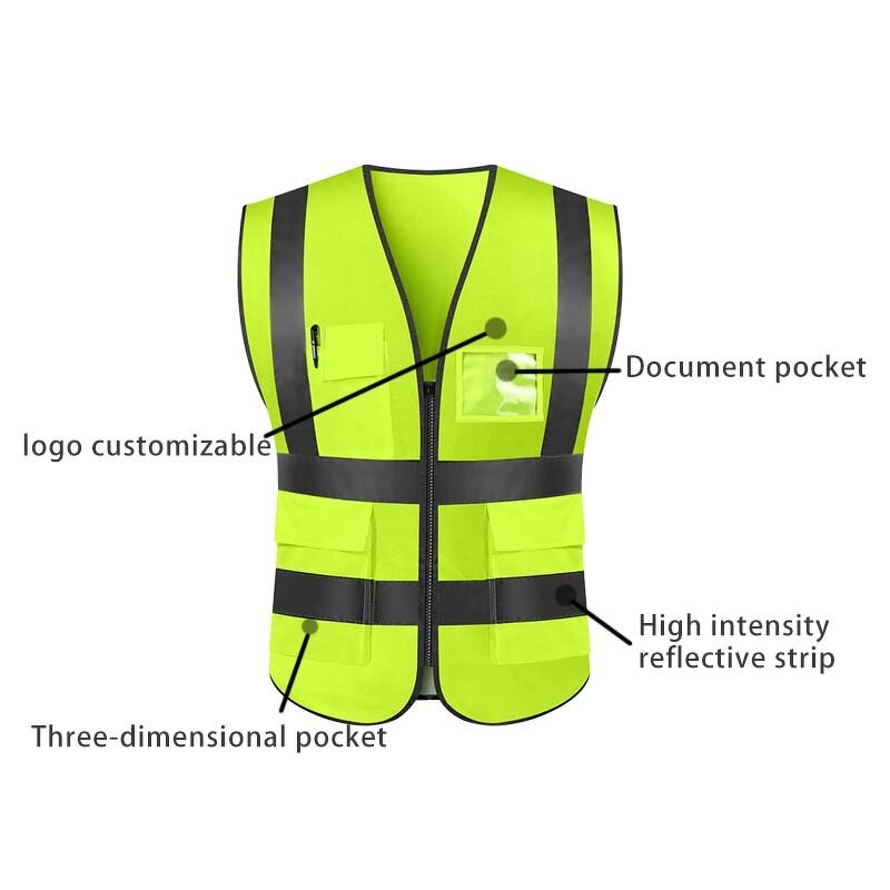 Road Safety Work Vest - Manufacturer - Custom Multi Pocket High Visible Reflective Construction