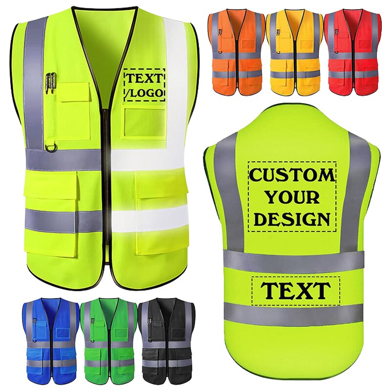 Engineer Safety Vest - Manufacturer - High Visibility Polyester W/Reflective Logo Zipper Pockets