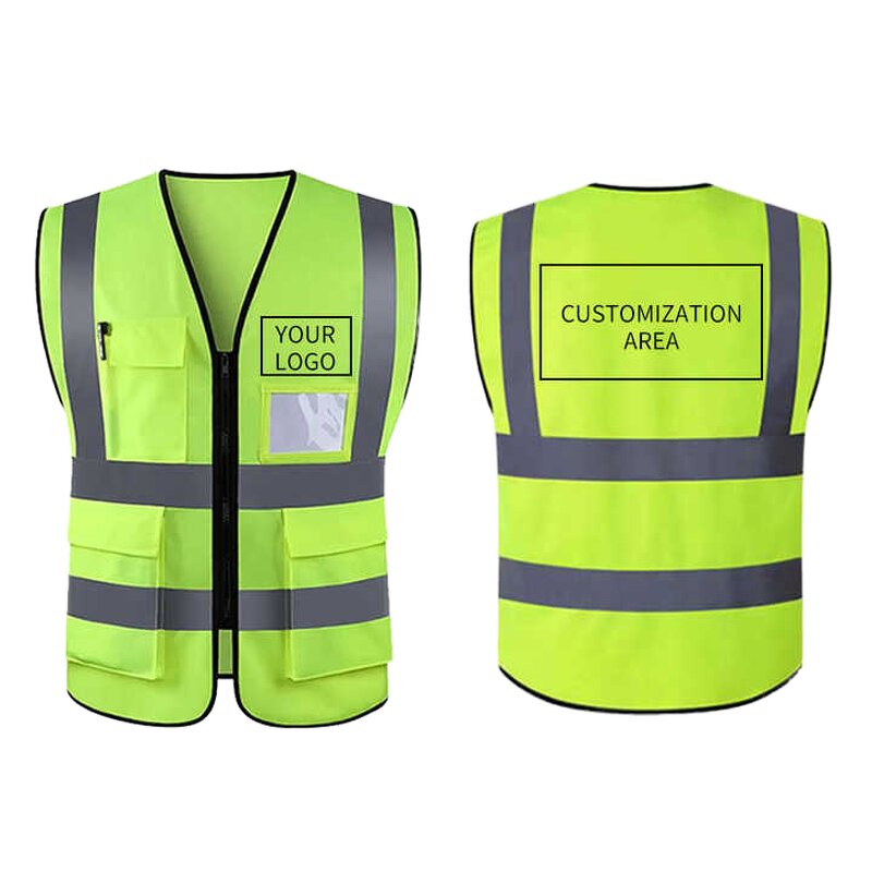Engineer Safety Vest - Manufacturer - High Visibility Polyester W/Reflective Logo Zipper Pockets
