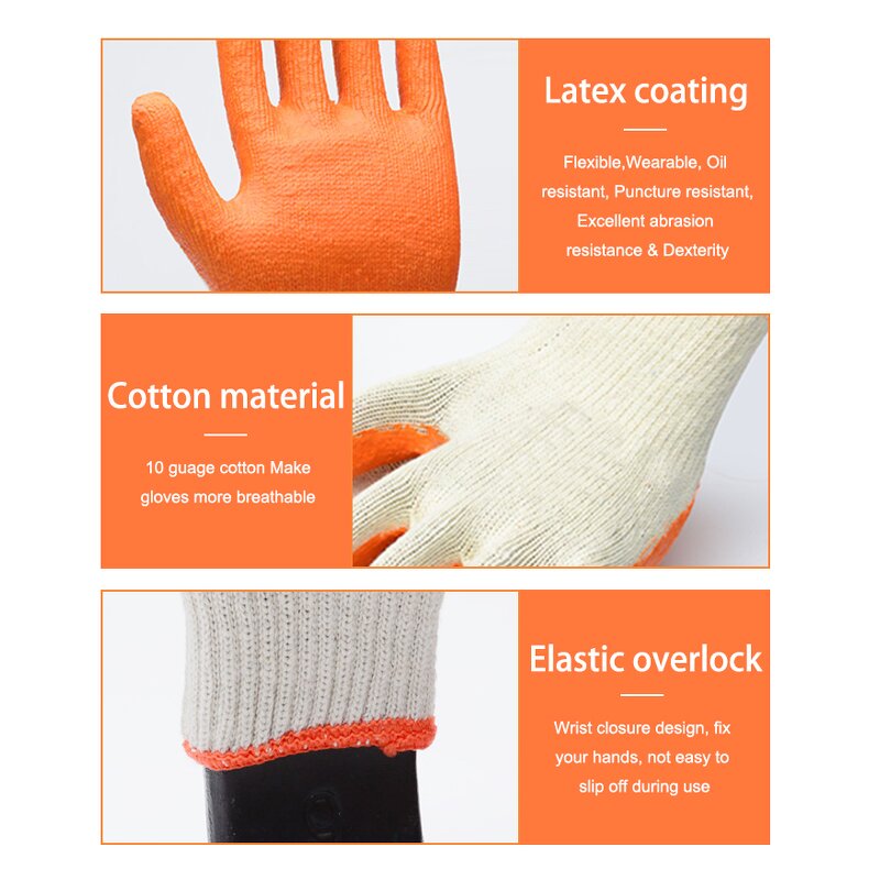 10G Cotton Gloves - Manufacturer - Loktar White Red Smooth Latex Palm Coated Safety Work