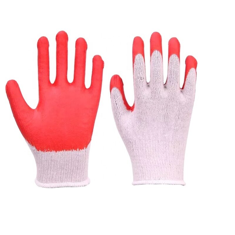10G Cotton Gloves - Manufacturer - Loktar White Red Smooth Latex Palm Coated Safety Work
