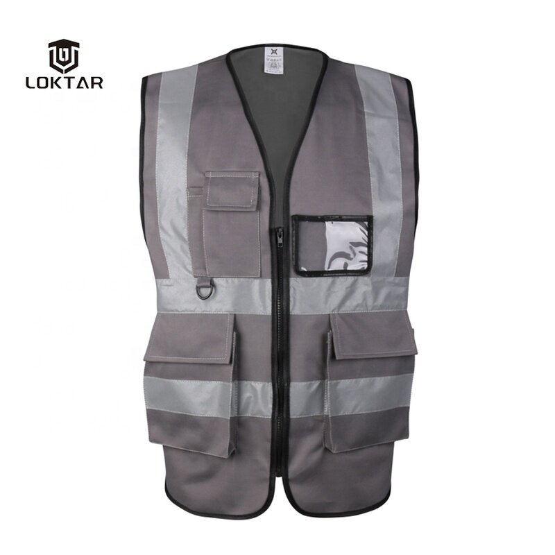 Construction Reflective Vest - Manufacturer - Oversize YY-504 Black With Pockets Custom Logo