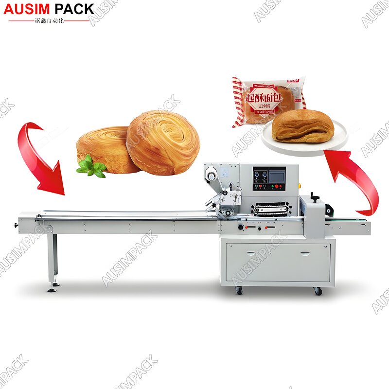 Easy-to-operate Automatic Horizontal Croissant Puffs Packing Machine Automatic Pillow Bag Dough Donut Packaging Machine
