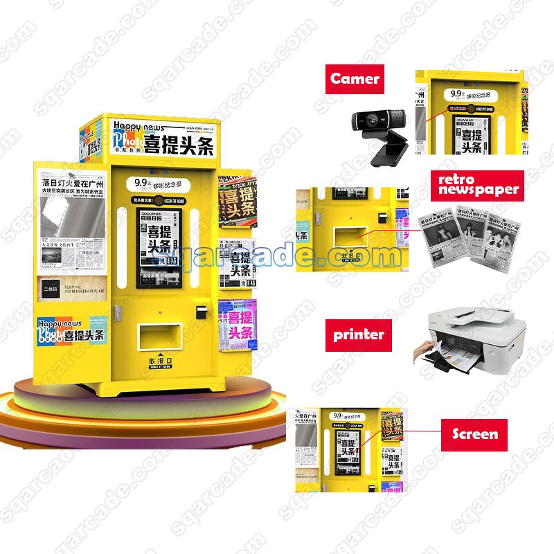 Photo Booth Manufacturer - Customizable A3 Newspaper Retro with Camera Printer Smart System Automatic