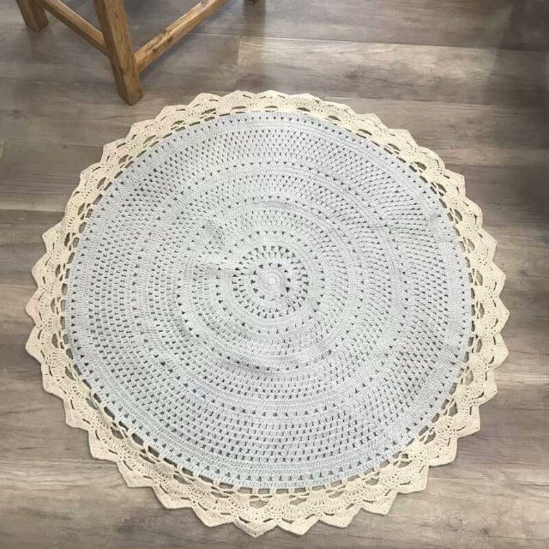Crochet Baby Rug - Manufacturer - 120CM Round 100% Cotton Flower Pattern Washable