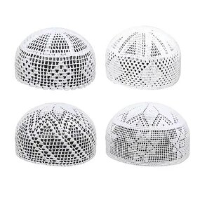 Islamic Kufi Cap - Manufacturer - Handmade Crochet White Elastic Muslim Men