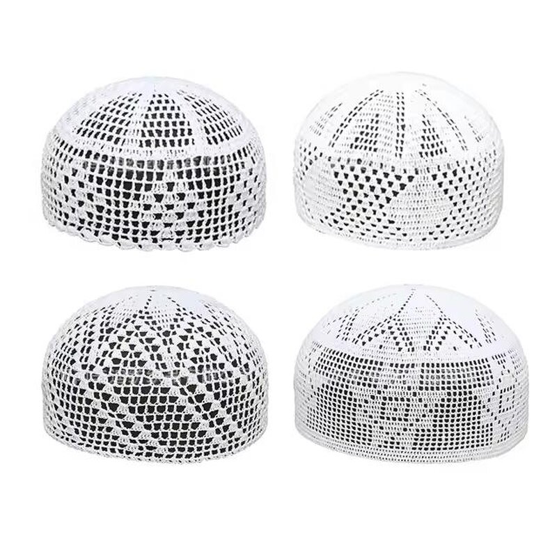 Islamic Kufi Cap - Manufacturer - Handmade Crochet White Elastic Muslim Men