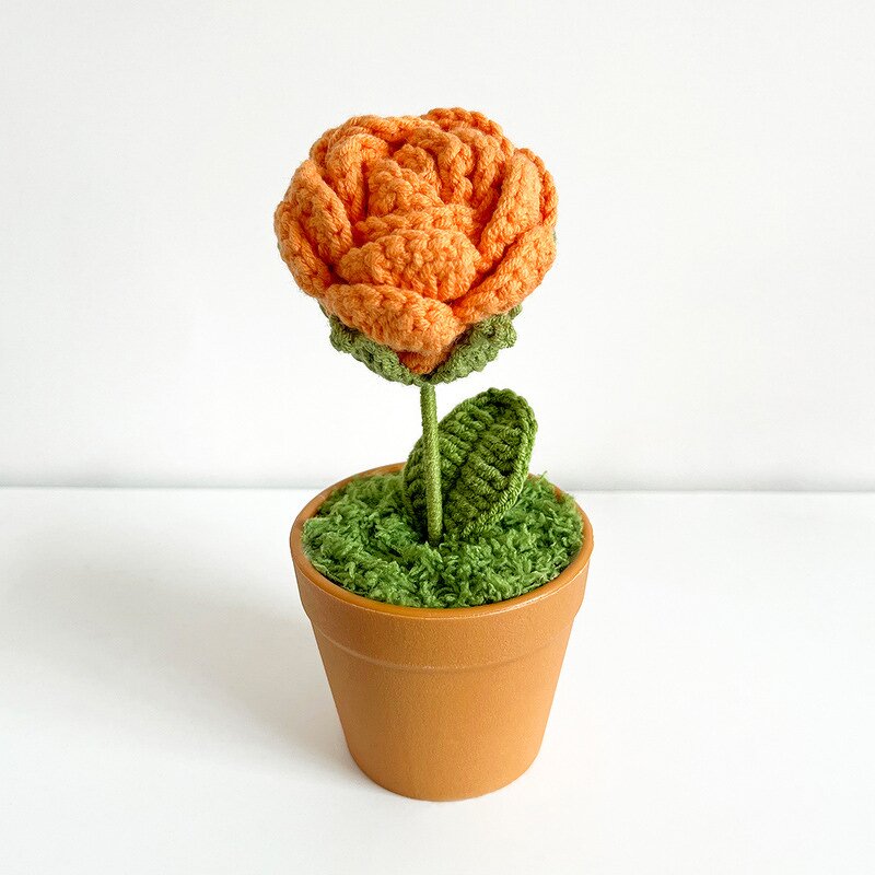 Crochet Rose Potted - Manufacturer - Mini Hand Woven Car Table Home Decoration