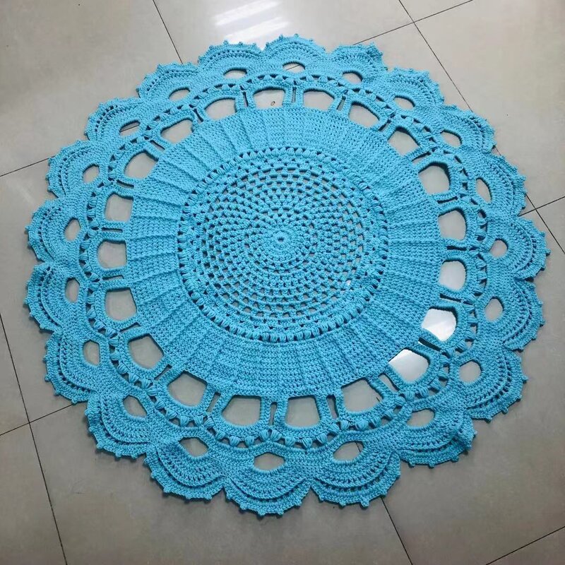 Crochet Baby Rug - Manufacturer - 120CM Round 100% Cotton Flower Pattern Washable