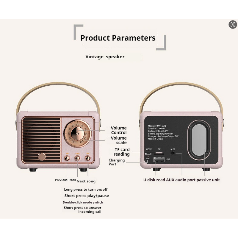 BT Speaker Manufacturer - Retro Portable Mini Stereo Bass Hand-Free Call Promotional Gift