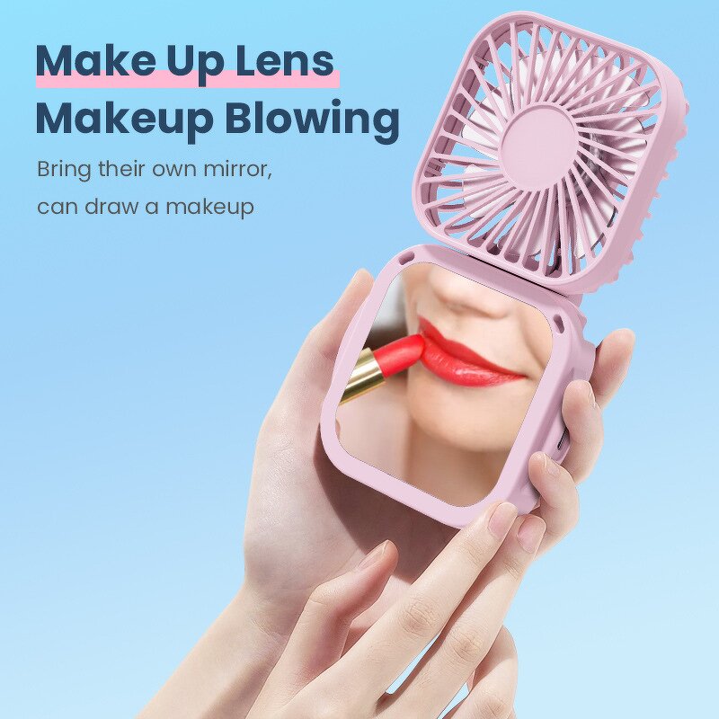 Portable Fan Manufacturer - Mini with Built-in Makeup Mirror USB Hanging Neck Square Foldable