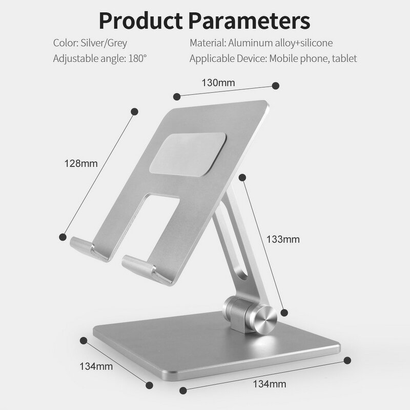 Tablet Stand Manufacturer - Silver Metal Desktop Folding Carbon Steel 360 Rotate OEM