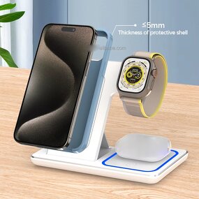 Wireless Charger Manufacturer - 3 in 1 Folding 15W Fast Stand Station for Phone Watch Earphone