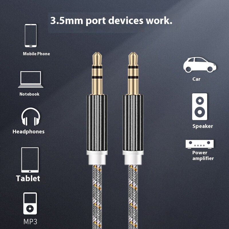 Aux Cable Manufacturer - Nylon Braided 1m 3.5mm Hi-Fi Male to Male with Retail Box