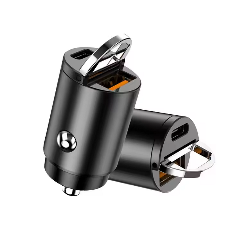 Car Charger Manufacturer - QC3.0 + PD Dual Port Type-C 30W Fast with Ring