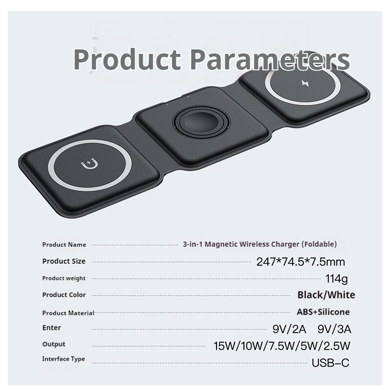 Wireless Charger Manufacturer - 3 in 1 Multifunctional 15W Folding Magnetic Enhanced