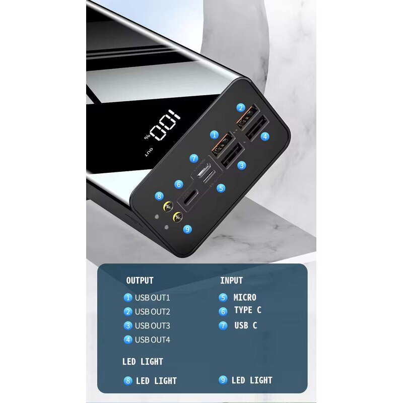 Power Bank Manufacturer - 50000mah Mirror Finish Fast with 4 Output for Multi Devices