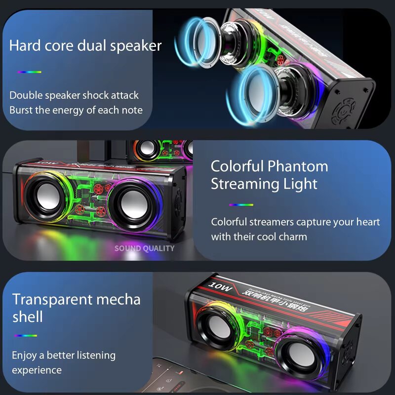 Wireless Speaker Manufacturer - Mini Desktop Subwoofer Portable Stereo with RGB LED 10W