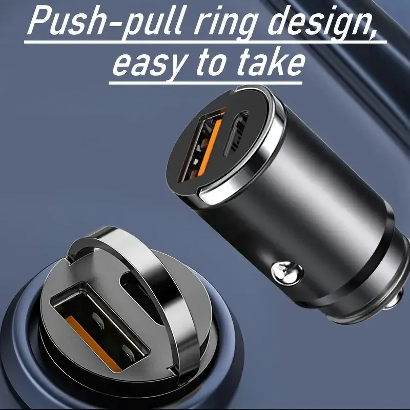 Car Charger Manufacturer - PD 30w Dual USB + Type C QC3.0 Fast with Pull Ring