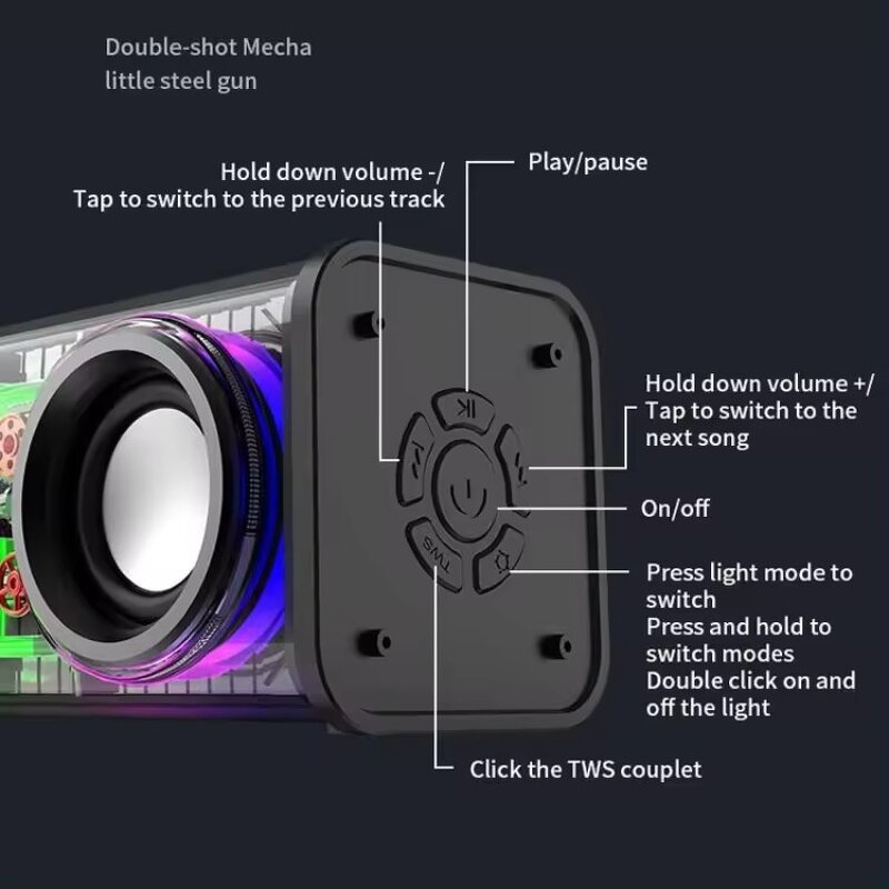 Wireless Speaker Manufacturer - V8 Transparent Dual-speaker RGB Light Outdoor Indoor