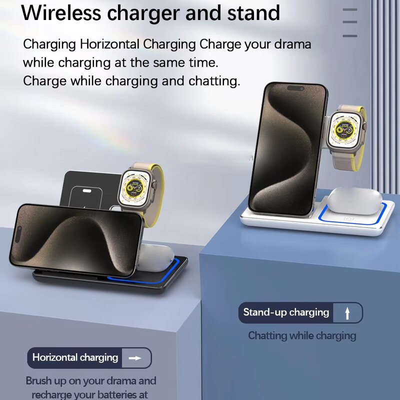 Wireless Charger Manufacturer - 15W Fast Folding Station for iPhone Samsung with Night Lights