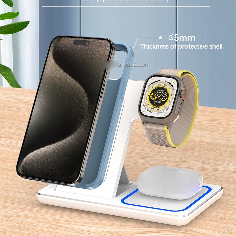 Wireless Charger Manufacturer - 15W Fast Folding Station for iPhone Samsung with Night Lights