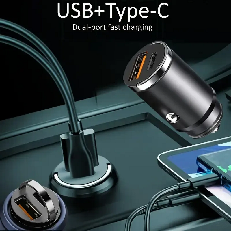 Car Charger Manufacturer - QC3.0 + PD Dual Port Type-C 30W Fast with Ring