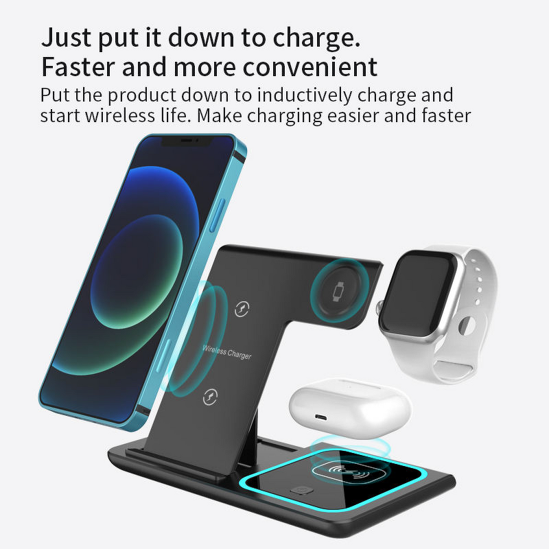 Wireless Charger Manufacturer - Multi Functional 15w Foldable 3 in 1 Station for iPhone Apple Watch