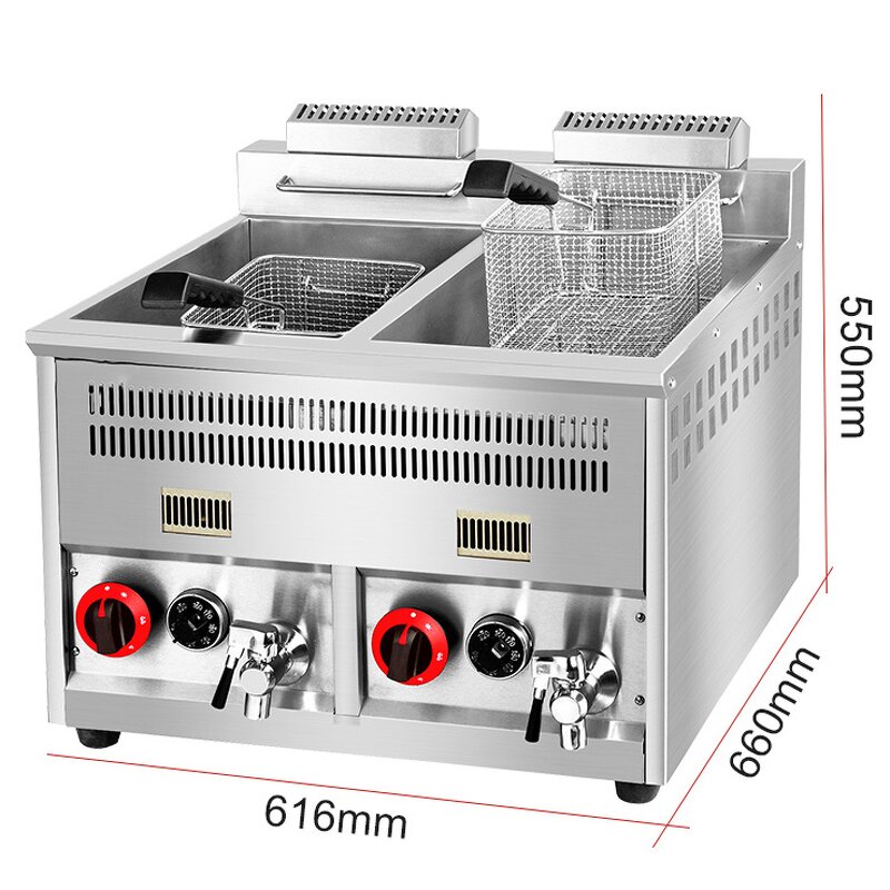 Gas Deep Fryer - Manufacturer - Commercial Stainless Steel Double Tanks Temp-Control