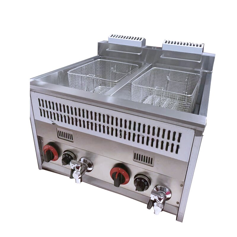 Gas Deep Fryer - Manufacturer - Commercial Stainless Steel Double Tanks Temp-Control