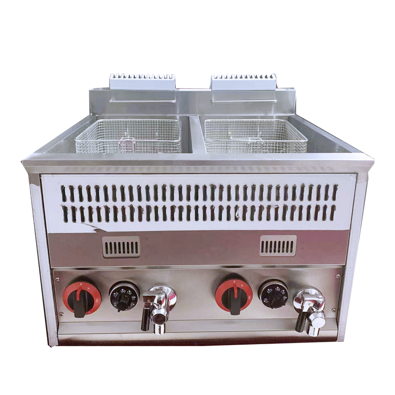 Gas Deep Fryer - Manufacturer - Commercial Stainless Steel Double Tanks Temp-Control
