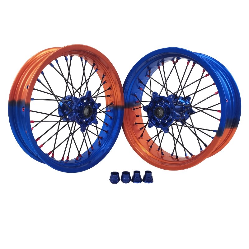 Supermoto Wheels Set - Manufacturer - 17 Inch Bi-Color Orange Blue KTM EXC SXF