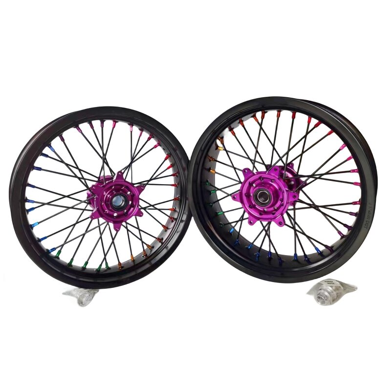 Supermoto Wheels Set - Manufacturer - 17 Inch Black Rims Purple Hubs KTM EXC SXF