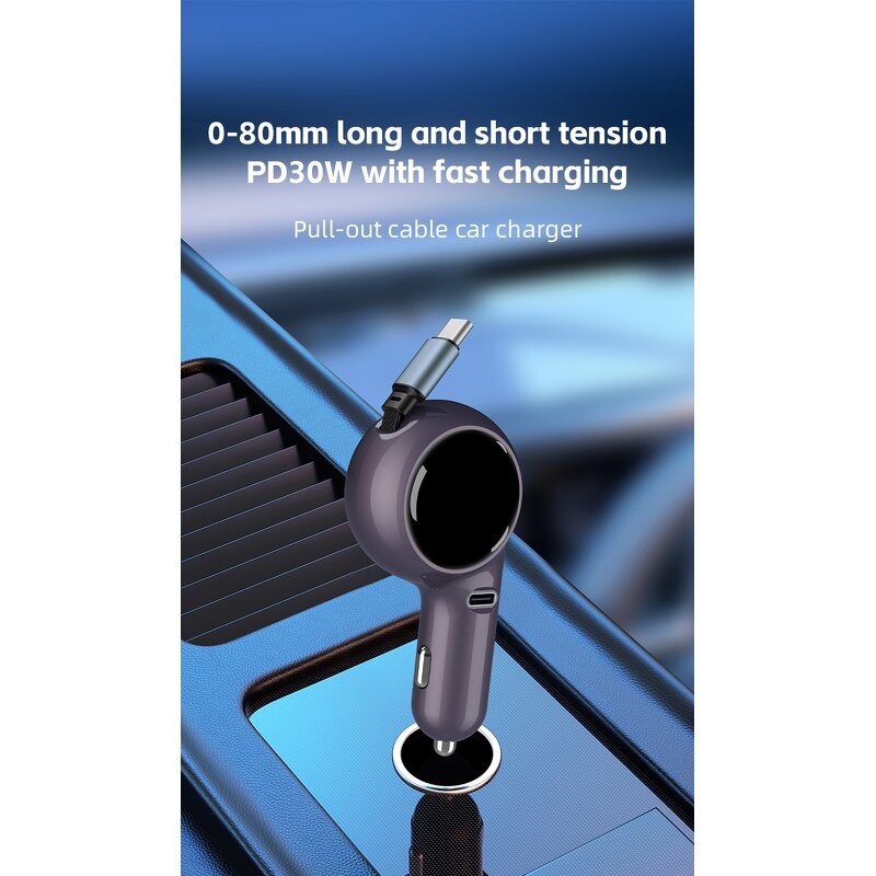 Retractable Car Charger - Manufacturer - 30W USB-C PD K2 ABS Charging Hub for Phones