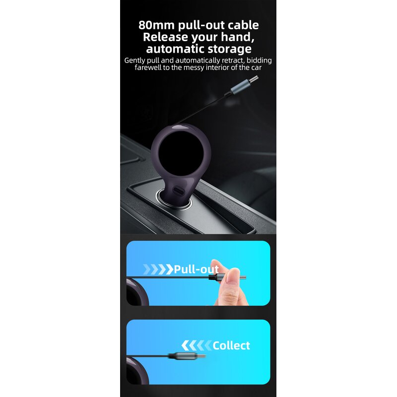 3 in 1 Car Charger - Manufacturer - 30W Retractable USB Quick Charger for iPhone K2