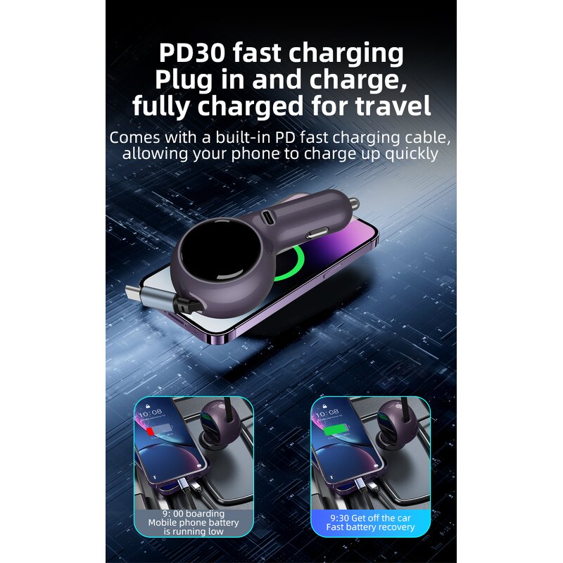 Retractable Car Charger - Manufacturer - 30W USB-C PD K2 ABS Charging Hub for Phones