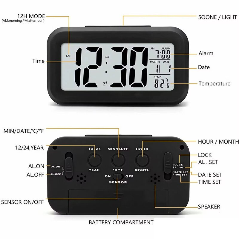 JY-A0720 LED Alarm Clock - Manufacturer - Backlight Calendar Temperature Snooze
