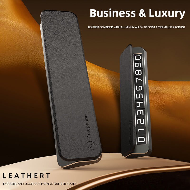 Parking Plate Manufacturer - Premium Luxury Leather and Alloy Car Temporary with Privacy Protection Mobile Number Display