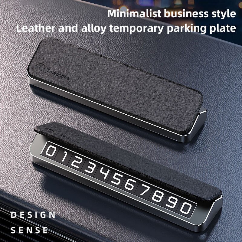 Parking Plate Manufacturer - Premium Luxury Leather and Alloy Car Temporary with Privacy Protection Mobile Number Display